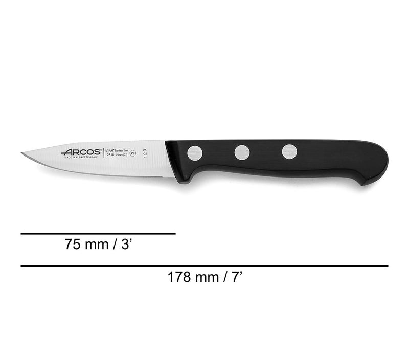 Arcos Rivet Paring Knife 3 Inch Stainless Steel. Kitchen Knife for Peeling Fruits and Vegetables. Ergonomic Polyoxymethylene Handle and 75mm Blade. Series Universal. Color Black - Image 2